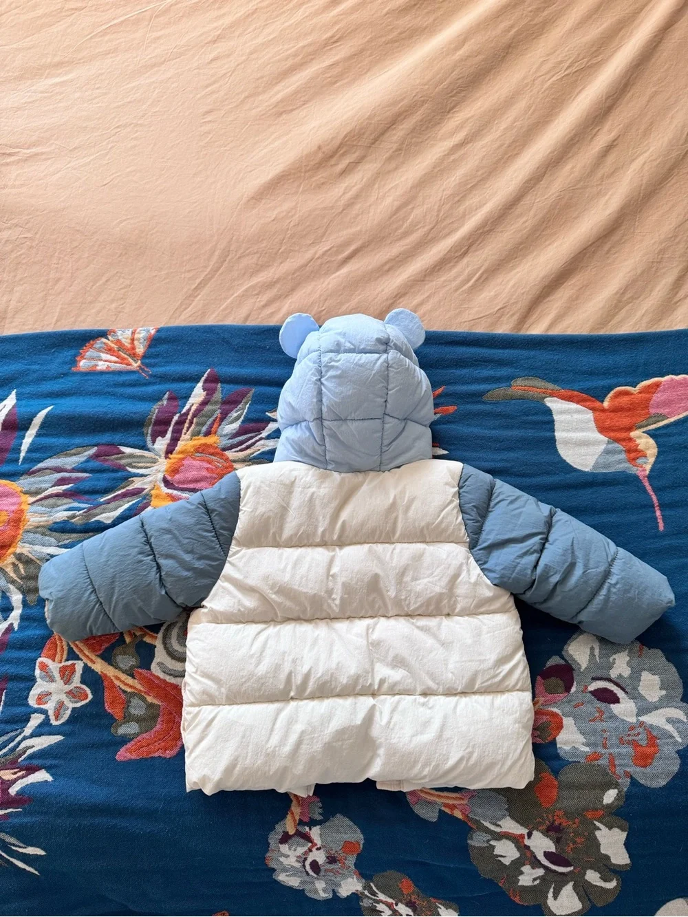 Old Navy Baby Blue & Cream Puffer Jacket with Hood 6-12m